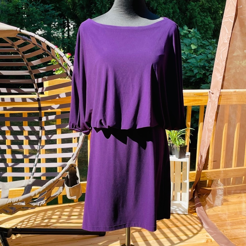 Women's Purple Cape-Sleeve Blouson Dress Size 8